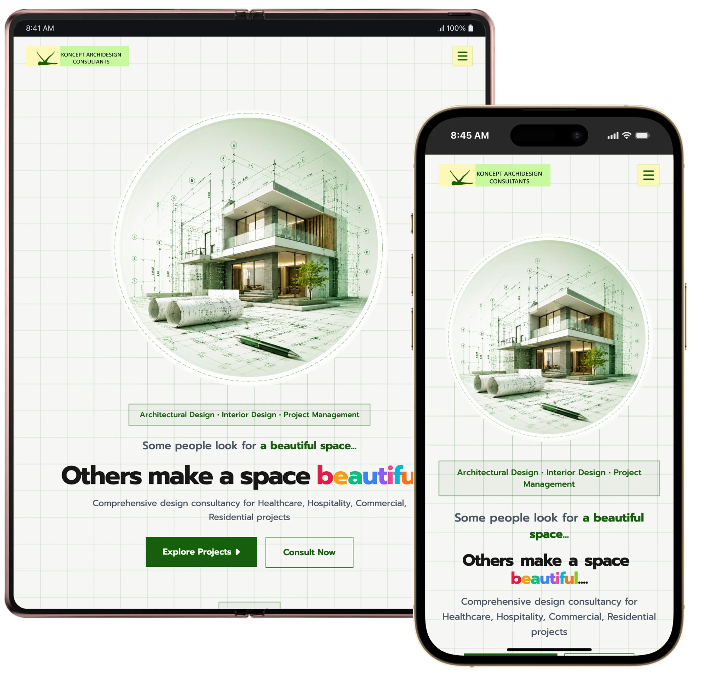 Screenshot preview of Koncept Archidesign developed by Fun Fact agency